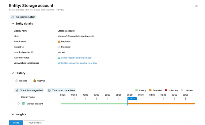 Entity details timeline centered on the last state change with a time flag