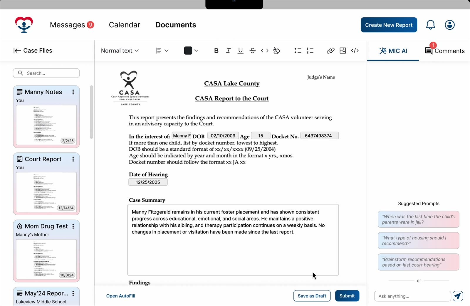 Final prototype report page